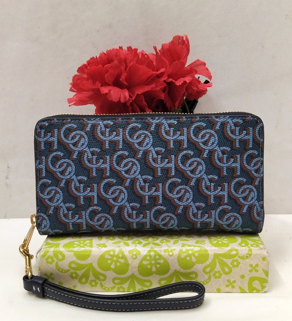 Coach Navy Blue Leather Zip Around Credit Card Wallet - NWT $298